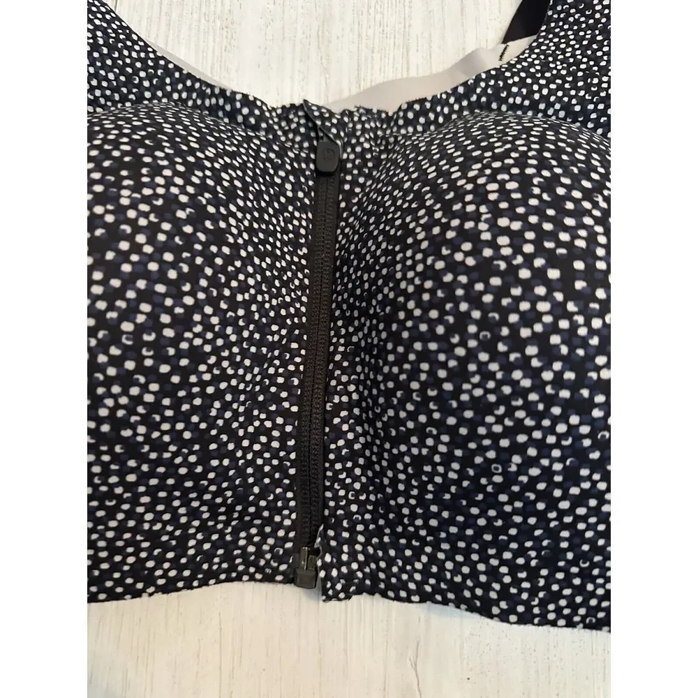 LULULEMON Enlite Bra Sz 34DD Front Zip Double Dimension Starlight‎ Black White